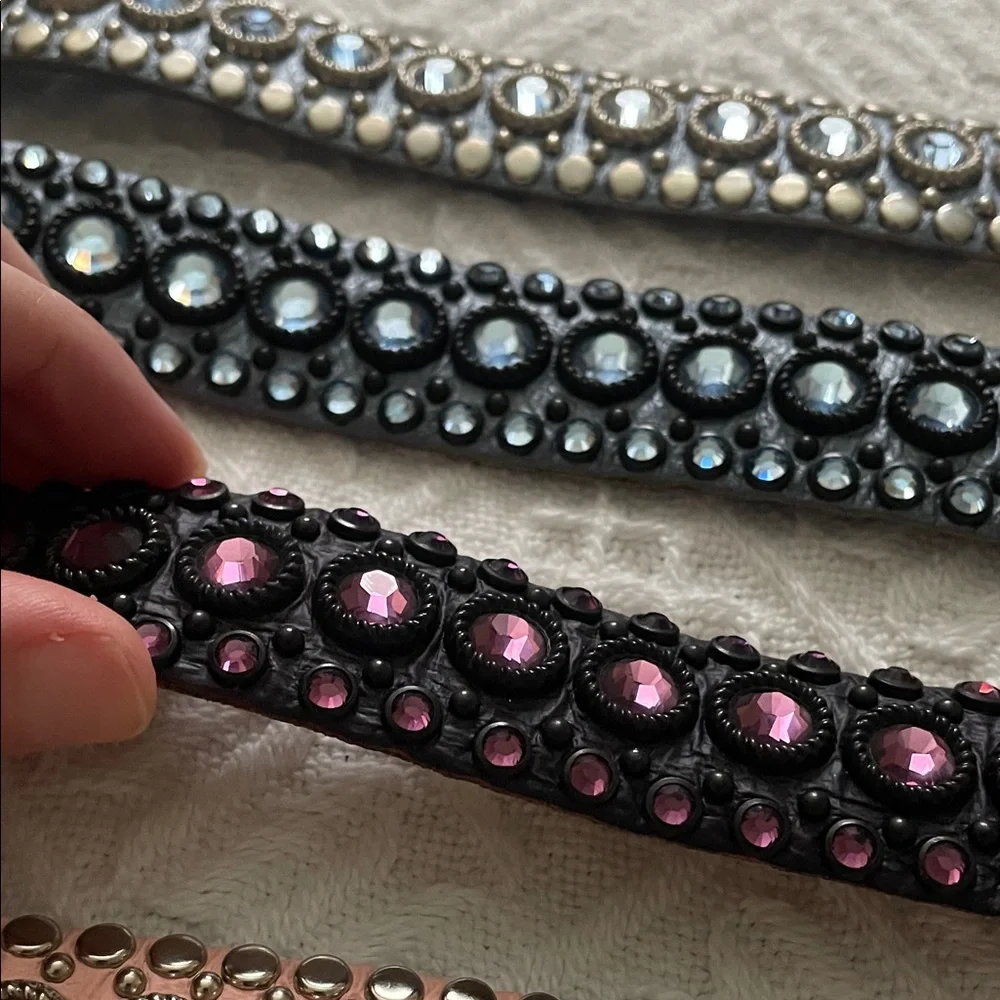 2 Kippy's Pink and Black Studded Belts Real genuine leather size 30 Small